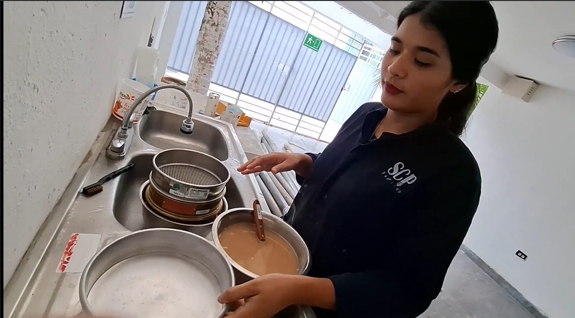 SCP Sampling specialist working in the soil mechanics laboratory